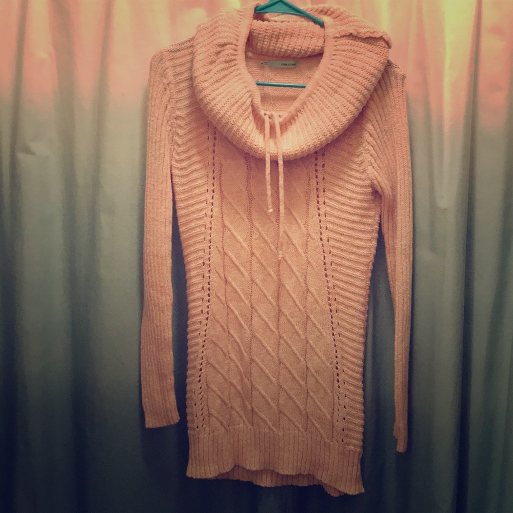 Light Pink Sweater Top with Cowl.